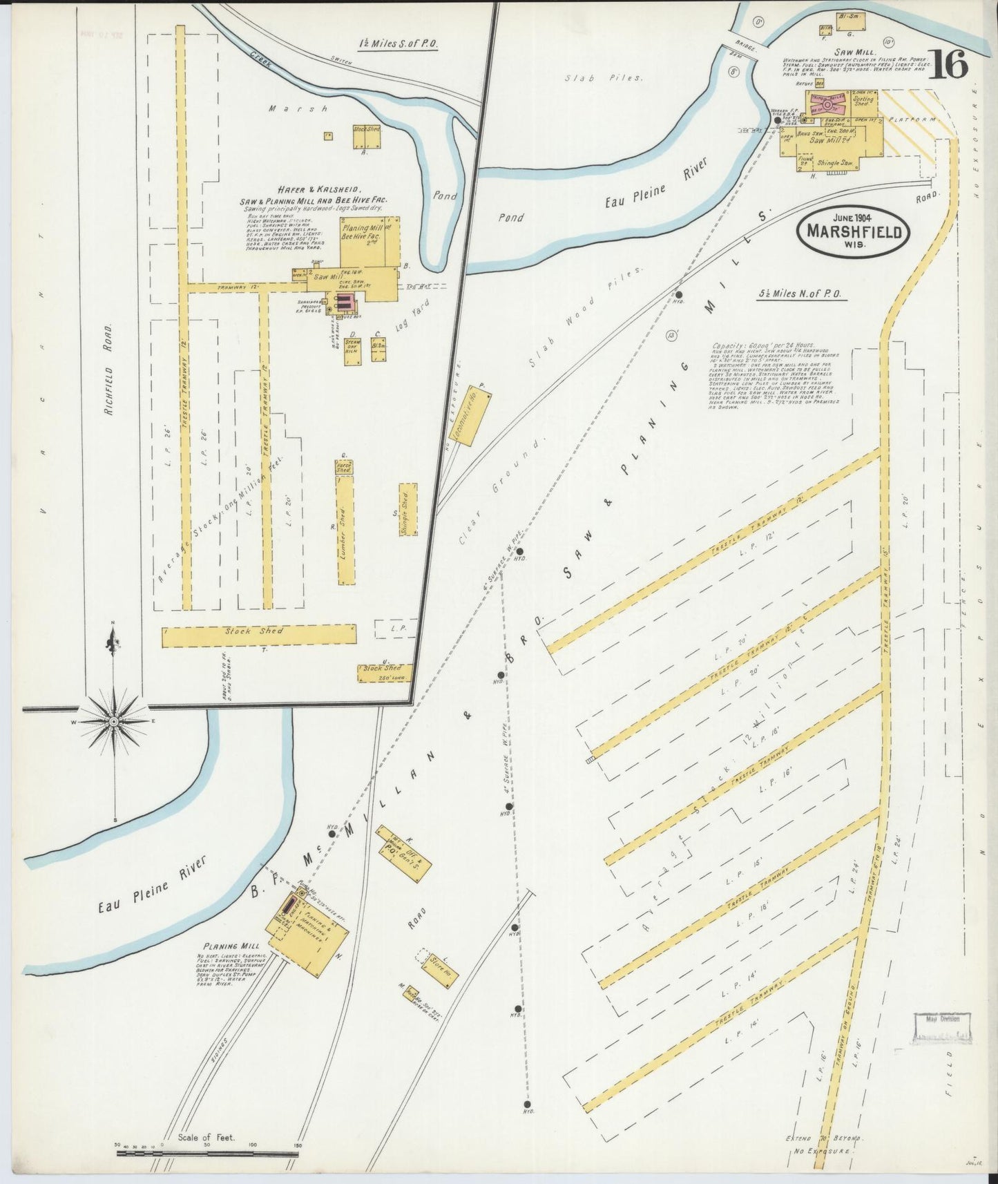Sanborn Fire Insurance Map from Marshfield, Wood County, Wisconsin (1904), Sheet #0016 - Historic Sanborn Fire Insurance Map Print, vintage old map wall art, antique decor, genealogy gift, Wisconsin Wisconsin map