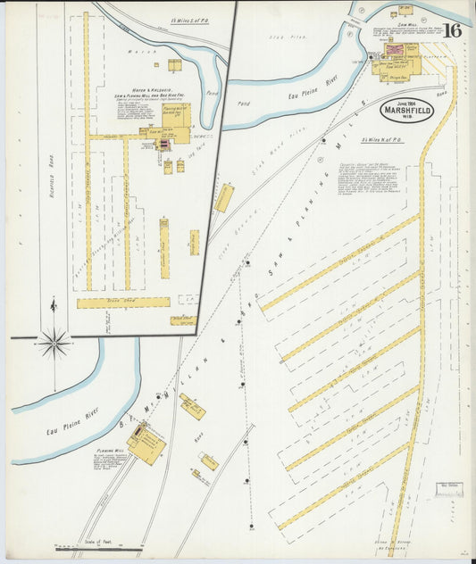 Sanborn Fire Insurance Map from Marshfield, Wood County, Wisconsin (1904), Sheet #0016 - Historic Sanborn Fire Insurance Map Print, vintage old map wall art, antique decor, genealogy gift, Wisconsin Wisconsin map