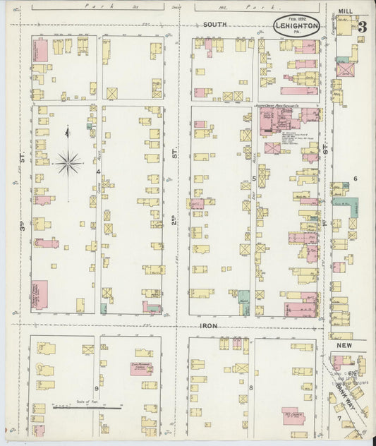 Sanborn Fire Insurance Map from Lehighton, Carbon County, Pennsylvania (1892), Sheet #0003 - Historic Sanborn Fire Insurance Map Print, vintage old map wall art, antique decor, genealogy gift, Pennsylvania Pennsylvania map