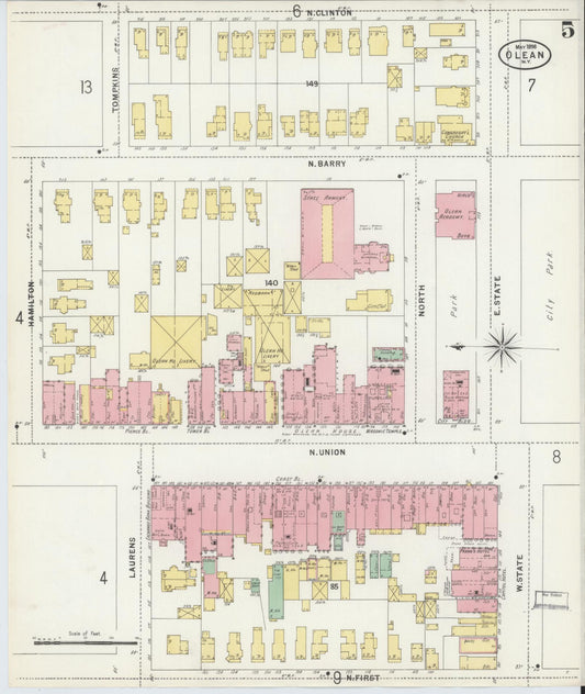 Sanborn Fire Insurance Map from Olean, Cattaraugus County, New York (1898), Sheet #0005 - Historic Sanborn Fire Insurance Map Print, vintage old map wall art, antique decor, genealogy gift, New York New York map
