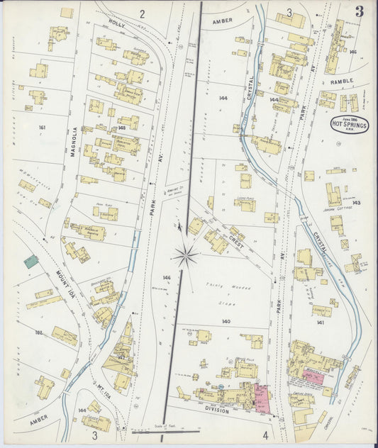 Sanborn Fire Insurance Map from Hot Springs, Garland County, Arkansas (1896), Sheet #0003 - Historic Sanborn Fire Insurance Map Print, vintage old map wall art, antique decor, genealogy gift, Arkansas Arkansas map