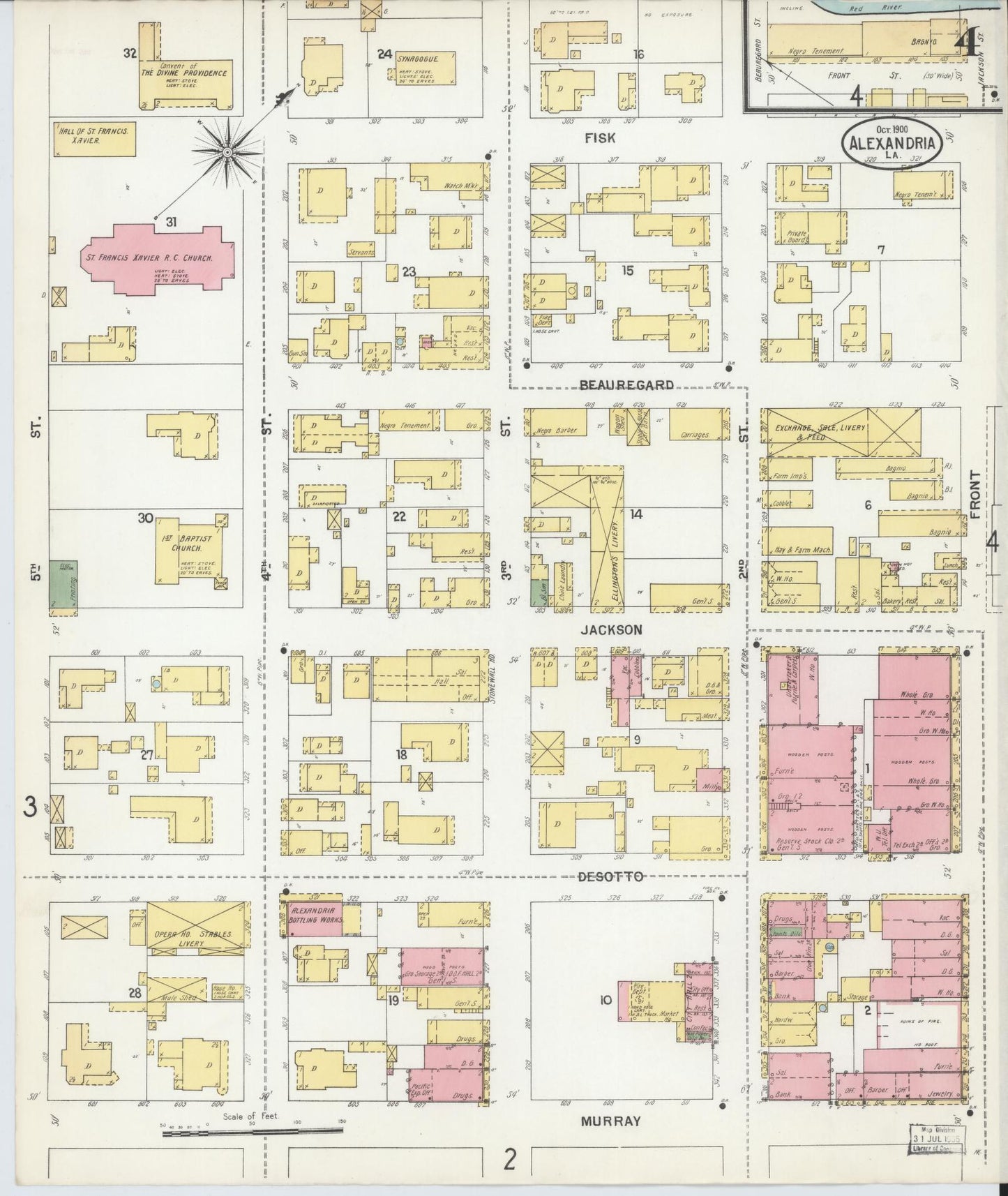 Sanborn Fire Insurance Map from Alexandria, Rapides Parish, Louisiana (1900), Sheet #0004 - Complete Map Set gallery image, historic Sanborn map, vintage wall art, Louisiana Louisiana
