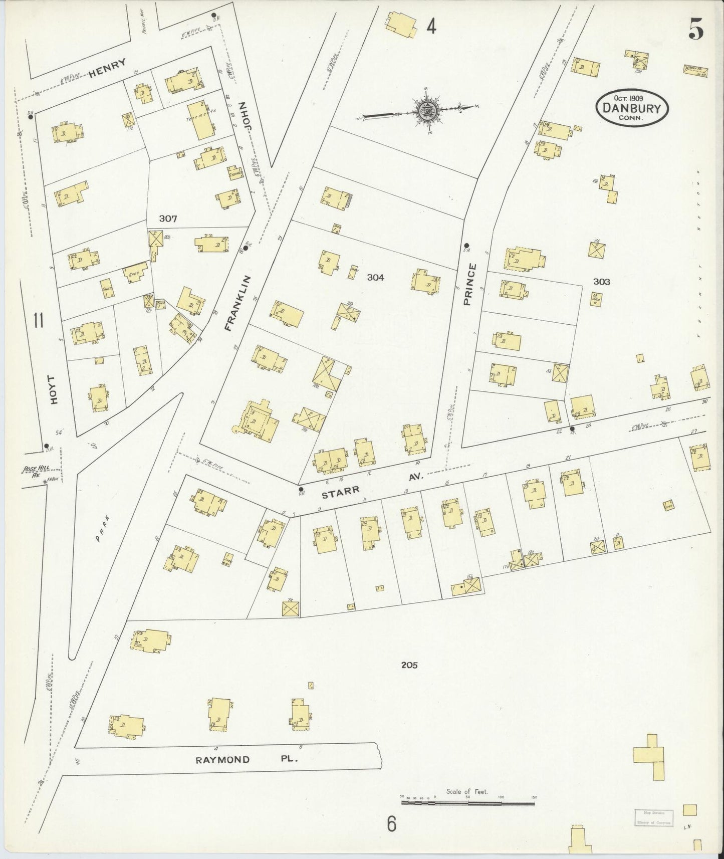 Sanborn Fire Insurance Map from Danbury, Fairfield County, Connecticut (1909), Sheet #0005 - Complete Map Set gallery image, historic Sanborn map, vintage wall art, Connecticut Connecticut