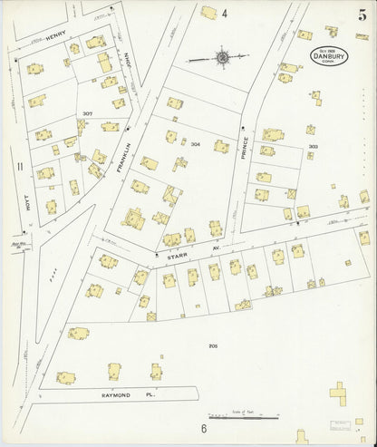 Sanborn Fire Insurance Map from Danbury, Fairfield County, Connecticut (1909), Sheet #0005 - Complete Map Set gallery image, historic Sanborn map, vintage wall art, Connecticut Connecticut