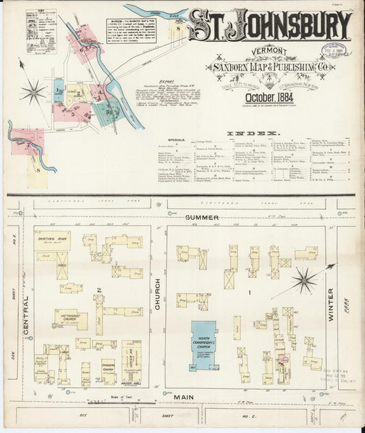 Sanborn Fire Insurance Map from Saint Johnsbury, Caledonia County, Vermont (1884), Sheet #0001 - Historic Sanborn Fire Insurance Map Print, vintage old map wall art, antique decor, genealogy gift, Vermont Vermont map