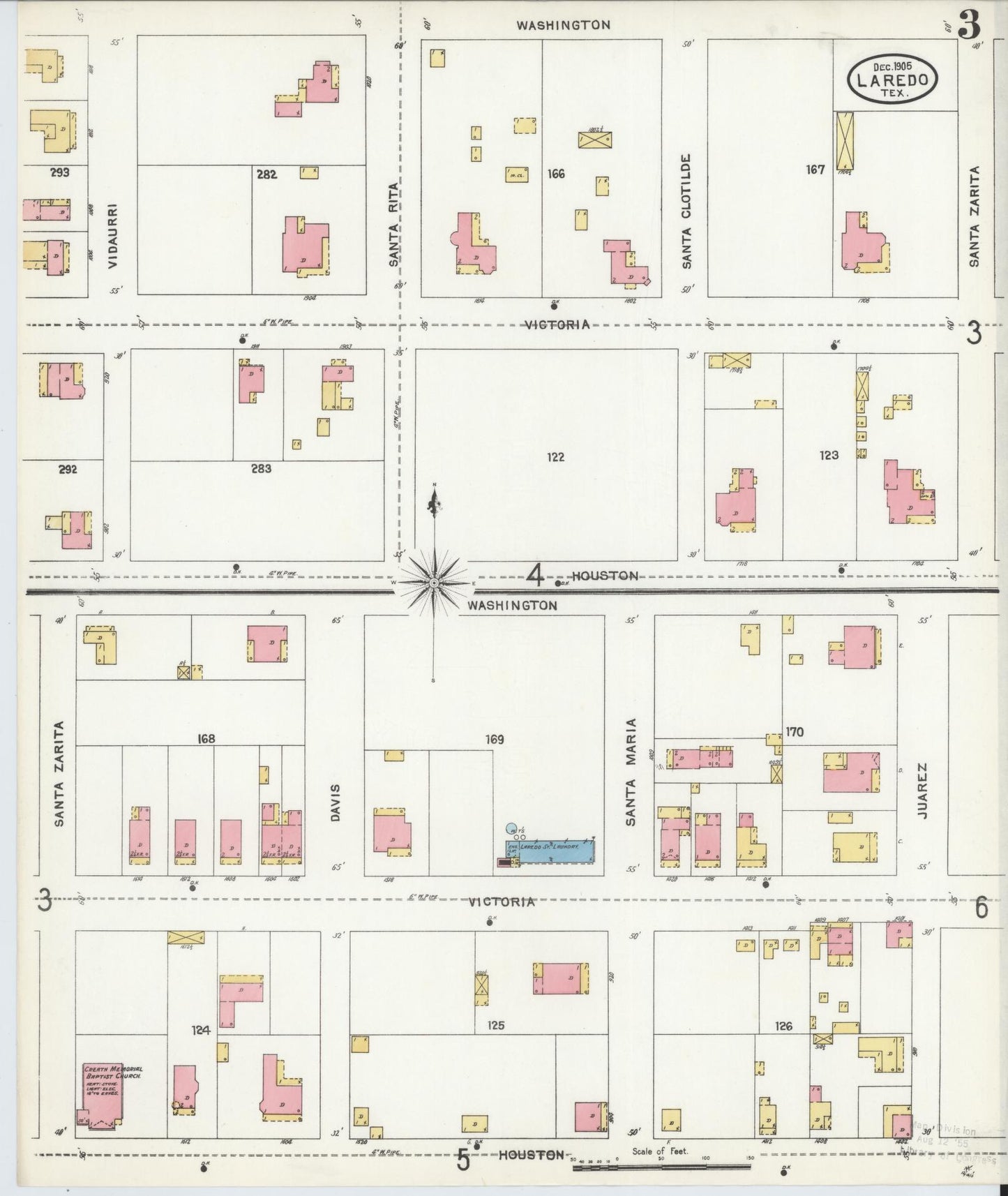 Sanborn Fire Insurance Map from Laredo, Webb County, Texas (1905), Sheet #0003 - Historic Sanborn Fire Insurance Map Print, vintage old map wall art, antique decor, genealogy gift, Texas Texas map