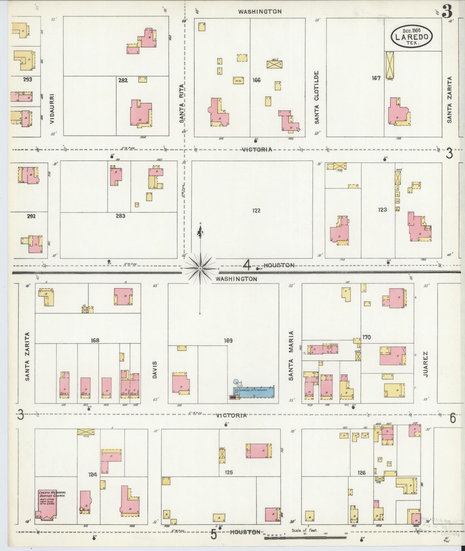 Sanborn Fire Insurance Map from Laredo, Webb County, Texas (1905), Sheet #0003 - Historic Sanborn Fire Insurance Map Print, vintage old map wall art, antique decor, genealogy gift, Texas Texas map
