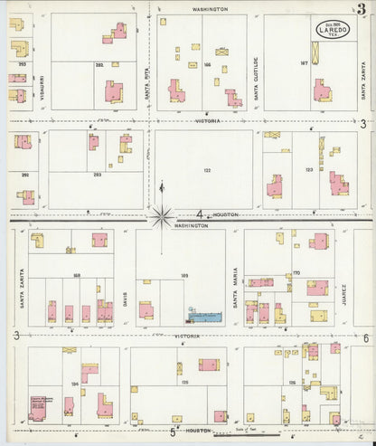 Sanborn Fire Insurance Map from Laredo, Webb County, Texas (1905), Sheet #0003 - Historic Sanborn Fire Insurance Map Print, vintage old map wall art, antique decor, genealogy gift, Texas Texas map