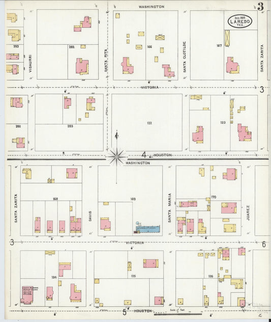 Sanborn Fire Insurance Map from Laredo, Webb County, Texas (1905), Sheet #0003 - Historic Sanborn Fire Insurance Map Print, vintage old map wall art, antique decor, genealogy gift, Texas Texas map