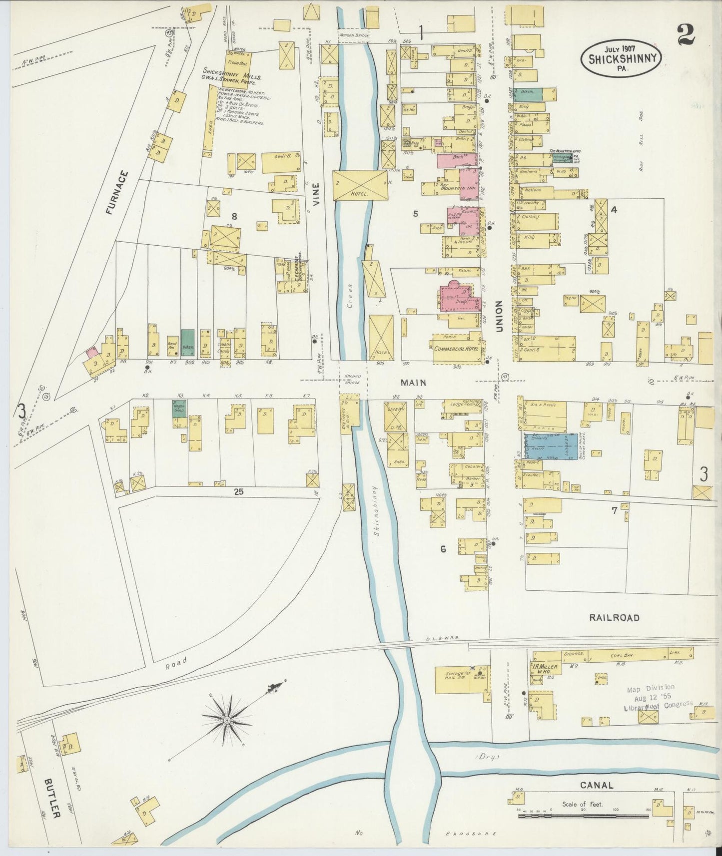 Sanborn Fire Insurance Map from Shickshinny, Luzerne County, Pennsylvania (1907), Sheet #0002 - Complete Map Set gallery image, historic Sanborn map, vintage wall art, Pennsylvania Pennsylvania