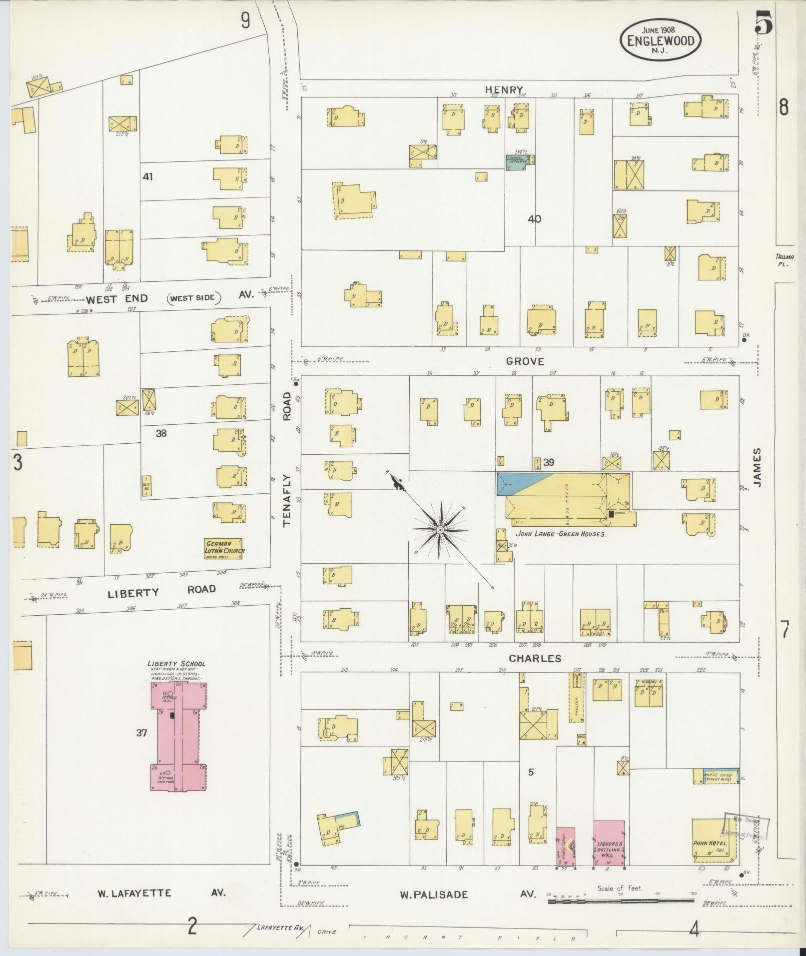 Sanborn Fire Insurance Map from Englewood, Bergen County, New Jersey (1908), Sheet #0005 - Complete Map Set gallery image, historic Sanborn map, vintage wall art, New Jersey New Jersey