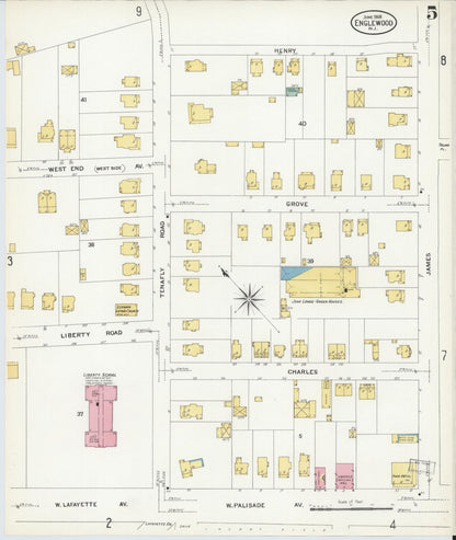 Sanborn Fire Insurance Map from Englewood, Bergen County, New Jersey (1908), Sheet #0005 - Complete Map Set gallery image, historic Sanborn map, vintage wall art, New Jersey New Jersey
