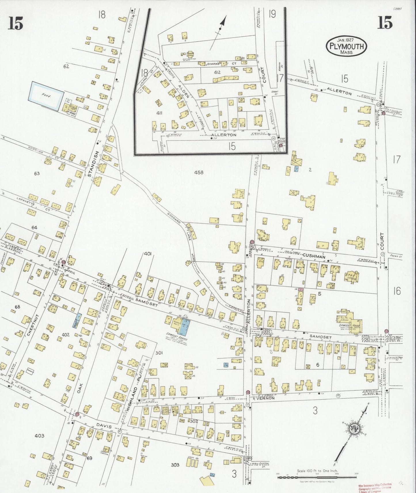 Sanborn Fire Insurance Map from Plymouth, Plymouth County, Massachusetts (1927), Sheet #0015 - Complete Map Set gallery image, historic Sanborn map, vintage wall art, Massachusetts Massachusetts