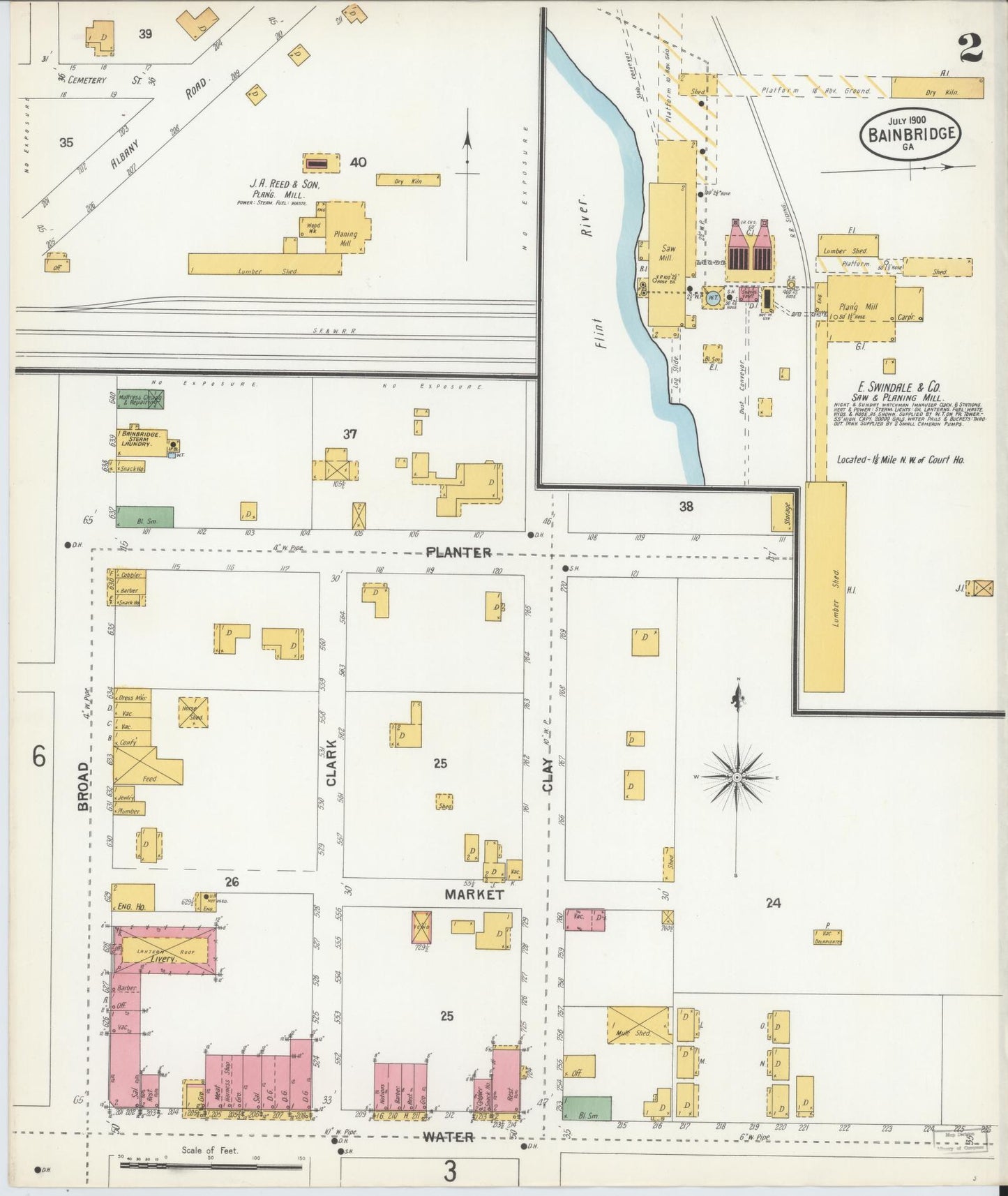 Sanborn Fire Insurance Map from Bainbridge, Decatur County, Georgia (1900), Sheet #0002 - Historic Sanborn Fire Insurance Map Print, vintage old map wall art, antique decor, genealogy gift, Georgia Georgia map