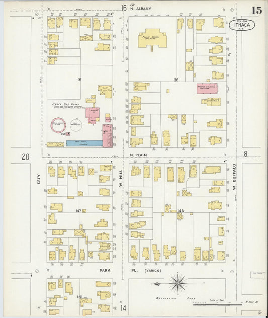Sanborn Fire Insurance Map from Ithaca, Tompkins County, New York (1904), Sheet #0015 - Historic Sanborn Fire Insurance Map Print, vintage old map wall art, antique decor, genealogy gift, New York New York map