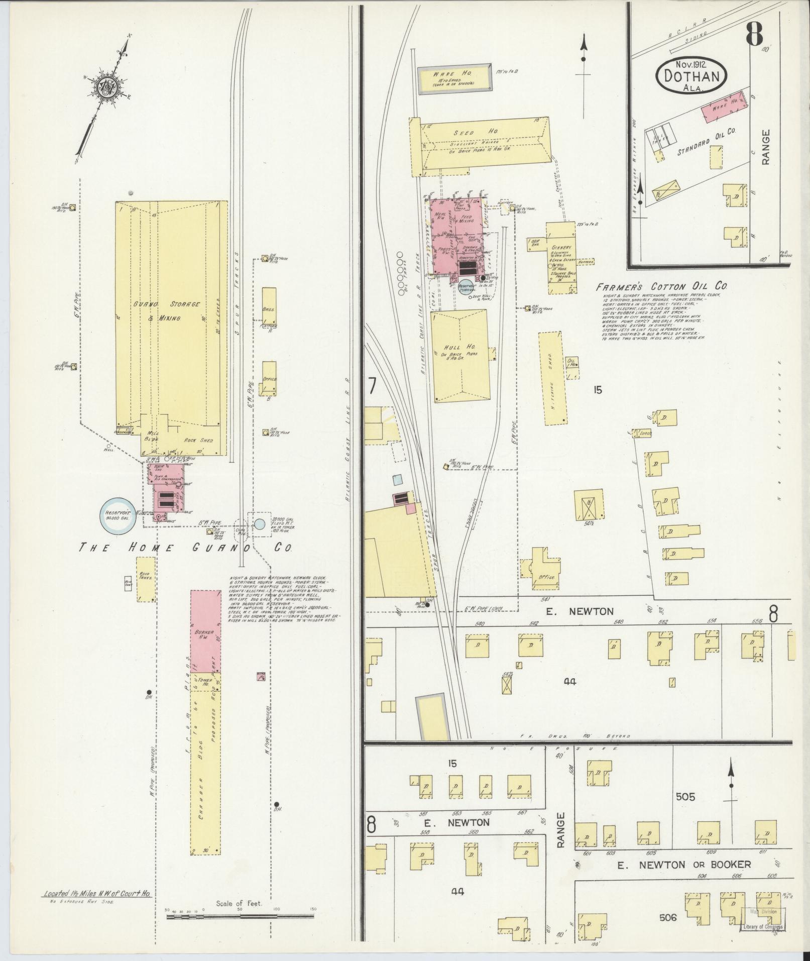 Sanborn Fire Insurance Map from Dothan, Houston County, Alabama (1912), Sheet #0008 - Complete Map Set gallery image, historic Sanborn map, vintage wall art, Alabama Alabama