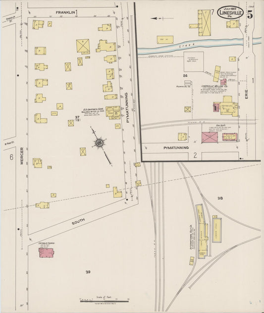 Sanborn Fire Insurance Map from Linesville, Crawford County, Pennsylvania (1922), Sheet #0005 - Historic Sanborn Fire Insurance Map Print, vintage old map wall art, antique decor, genealogy gift, Pennsylvania Pennsylvania map