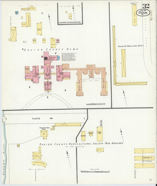 Sanborn Fire Insurance Map from Rome, Oneida County, New York (1909), Sheet #0032 - Historic Sanborn Fire Insurance Map Print, vintage old map wall art, antique decor, genealogy gift, New York New York map