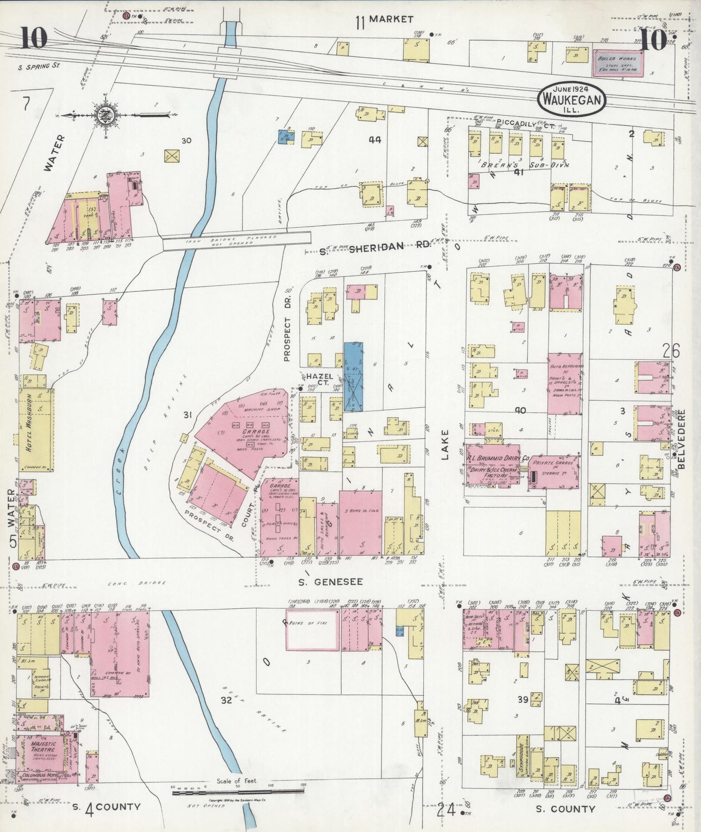 Sanborn Fire Insurance Map from Waukegan, Lake County, Illinois. (1924), Sheet 10 – Historic Sanborn Fire Insurance Map Print