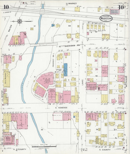 Sanborn Fire Insurance Map from Waukegan, Lake County, Illinois. (1924), Sheet 10 – Historic Sanborn Fire Insurance Map Print