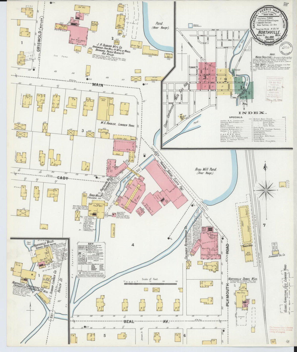 Sanborn Fire Insurance Map from Northville, Wayne County, Michigan (1899), Sheet #0001 - Historic Sanborn Fire Insurance Map Print, vintage old map wall art, antique decor, genealogy gift, Michigan Michigan map