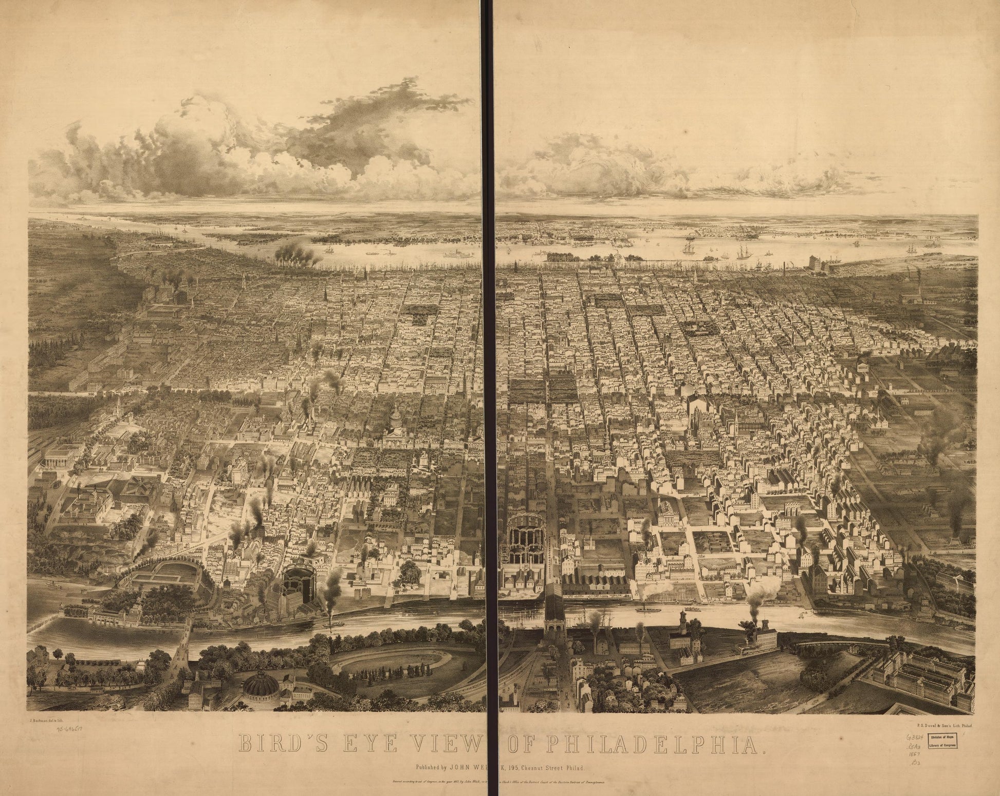 Bird's eye view of Philadelphia. (1857) – Historic Bird’s-Eye View Panorama Print