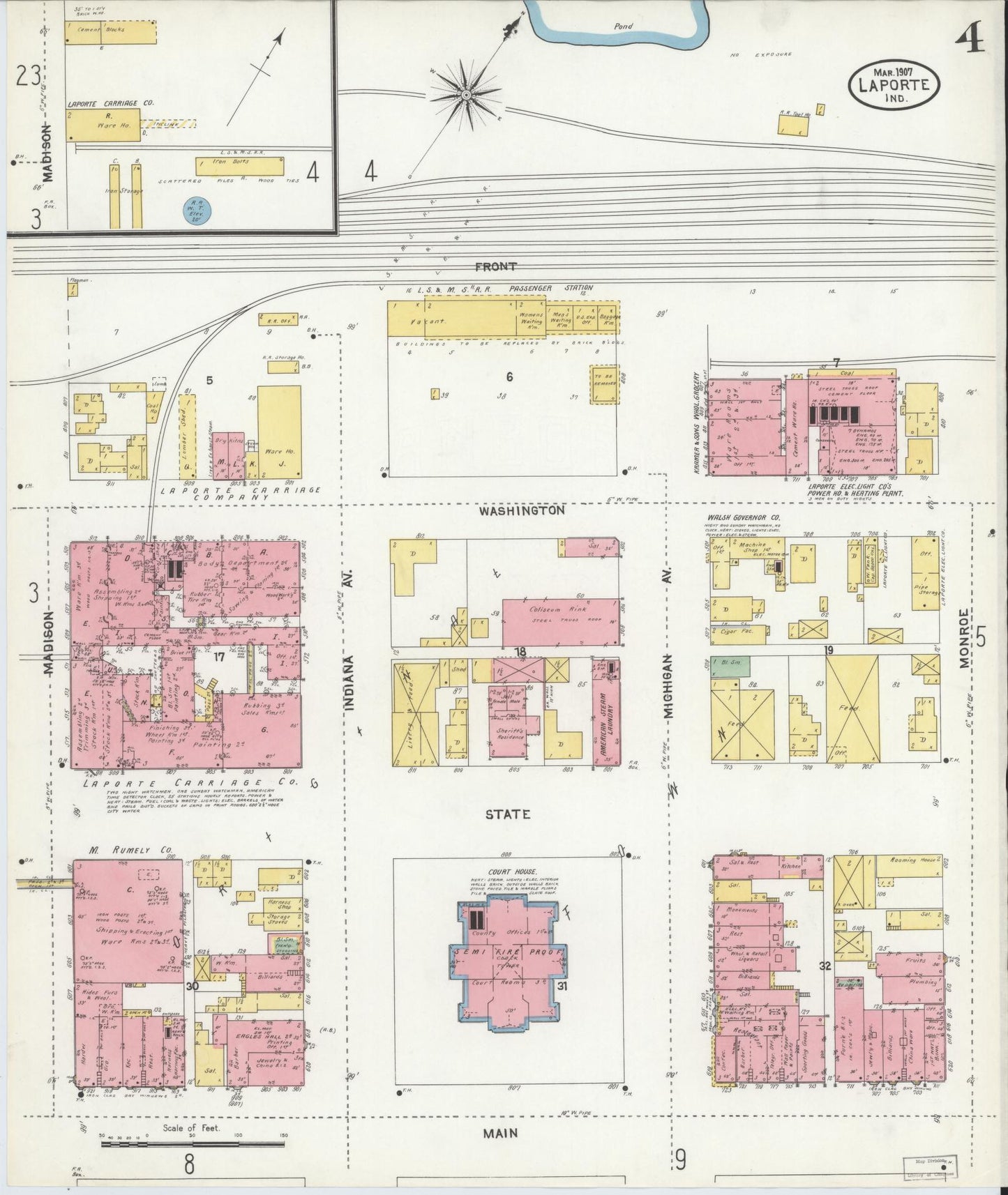 Sanborn Fire Insurance Map from La Porte, La Porte County, Indiana (1907), Sheet #0004 - Complete Map Set gallery image, historic Sanborn map, vintage wall art, Indiana Indiana