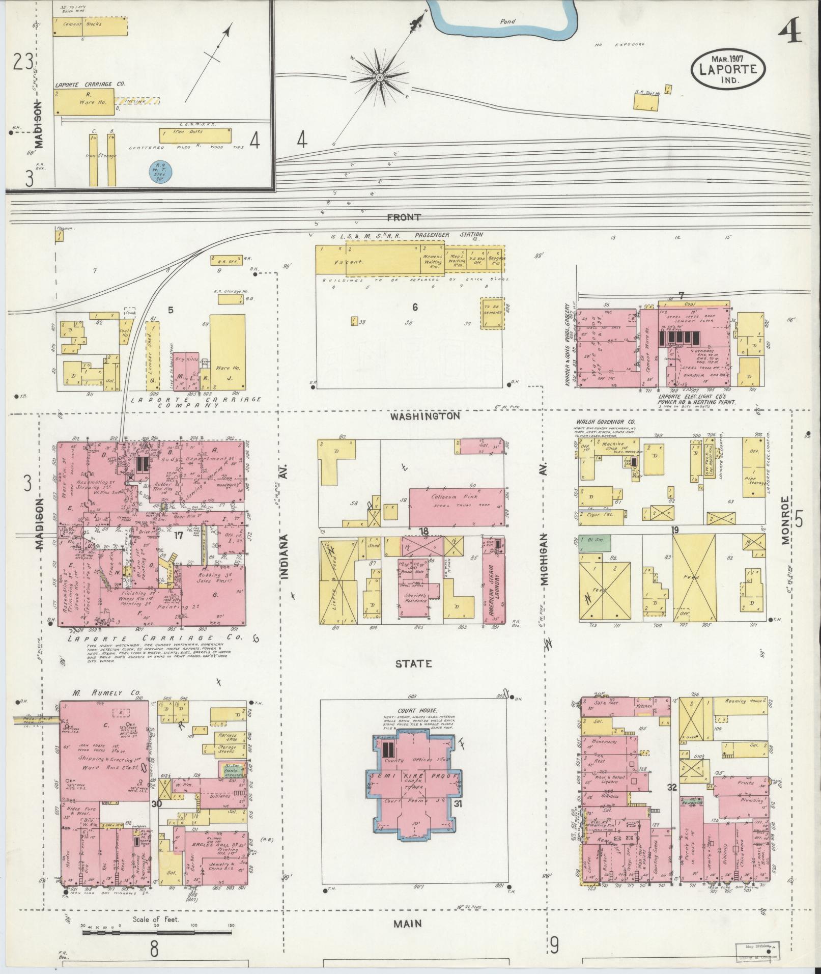 Sanborn Fire Insurance Map from La Porte, La Porte County, Indiana (1907), Sheet #0004 - Complete Map Set gallery image, historic Sanborn map, vintage wall art, Indiana Indiana