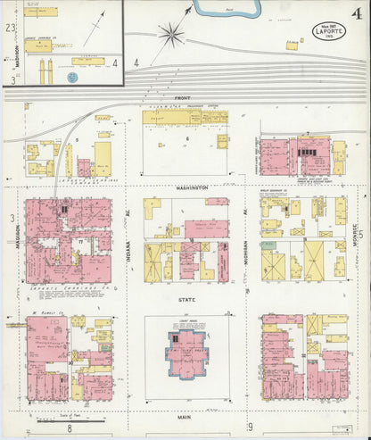Sanborn Fire Insurance Map from La Porte, La Porte County, Indiana (1907), Sheet #0004 - Complete Map Set gallery image, historic Sanborn map, vintage wall art, Indiana Indiana
