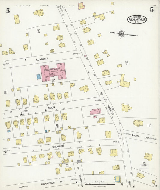 Sanborn Fire Insurance Map from Pleasantville, Westchester County, New York (1924), Sheet #0005 - Historic Sanborn Fire Insurance Map Print, vintage old map wall art, antique decor, genealogy gift, New York New York map