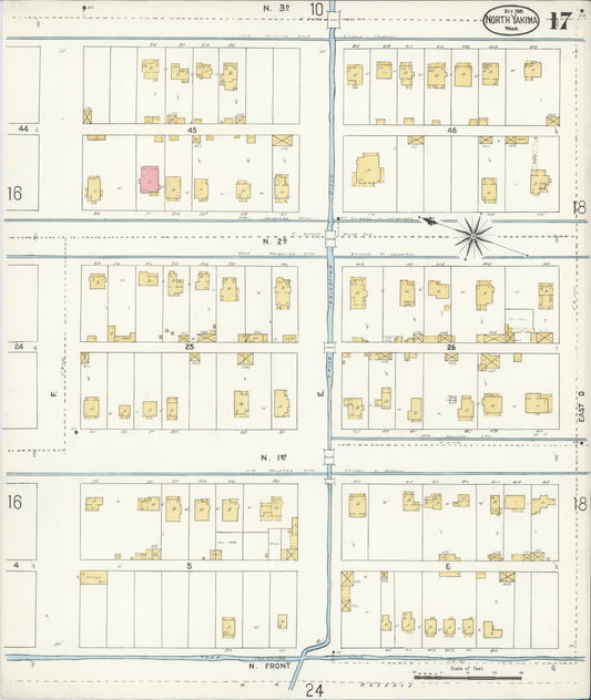 Sanborn Fire Insurance Map from North Yakima, Yakima County, Washington (1905), Sheet #0017 - Historic Sanborn Fire Insurance Map Print, vintage old map wall art, antique decor, genealogy gift, Washington Washington map