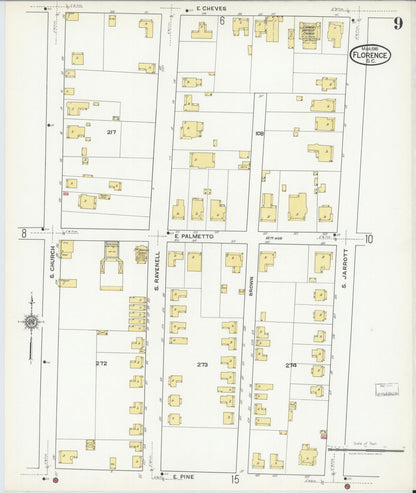 Sanborn Fire Insurance Map from Florence, Florence County, South Carolina (1918), Sheet #0009 - Complete Map Set gallery image, historic Sanborn map, vintage wall art, South Carolina South Carolina