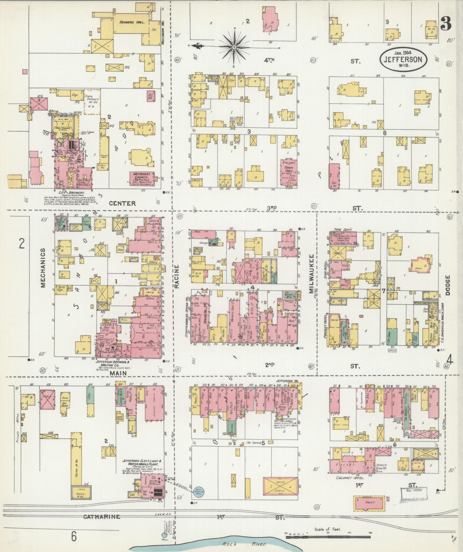 Sanborn Fire Insurance Map from Jefferson, Jefferson County, Wisconsin (1904), Sheet #0003 - Complete Map Set gallery image, historic Sanborn map, vintage wall art, Wisconsin Wisconsin