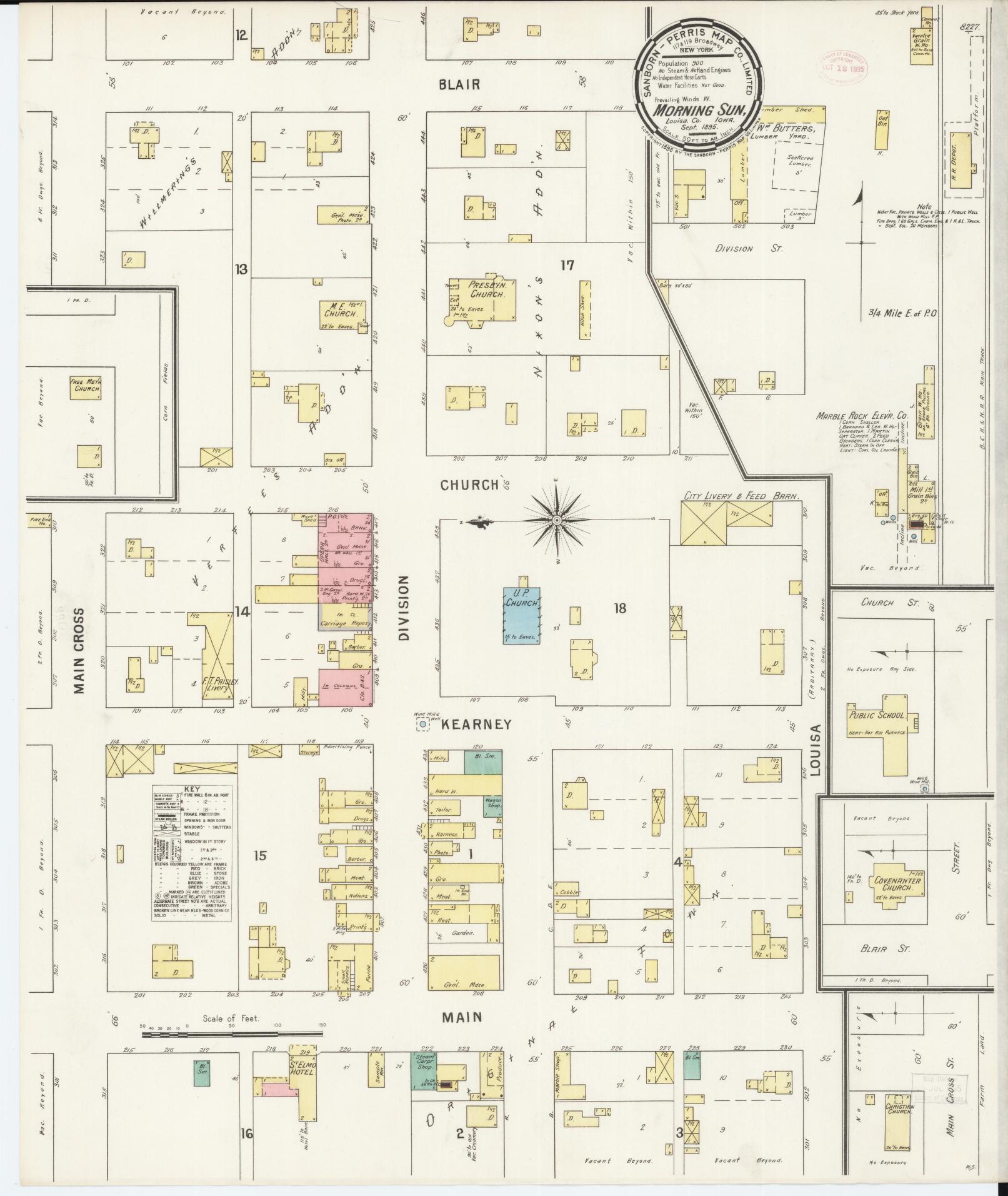 Sanborn Fire Insurance Map from Morning Sun, Louisa County, Iowa (1895), Sheet #0001 - Historic Sanborn Fire Insurance Map Print, vintage old map wall art