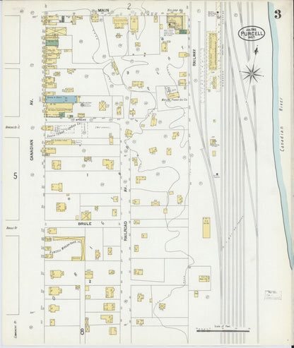 Sanborn Fire Insurance Map from Purcell, McClain County, Oklahoma (1902), Sheet #0003 - Complete Map Set gallery image, historic Sanborn map, vintage wall art, Oklahoma Oklahoma