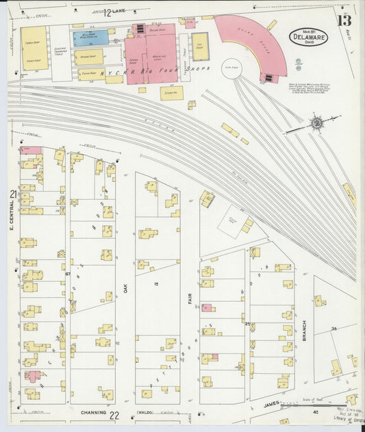 Sanborn Fire Insurance Map from Delaware, Delaware County, Ohio (1911), Sheet #0013 - Historic Sanborn Fire Insurance Map Print, vintage old map wall art, antique decor, genealogy gift, Sanborn Fire Insurance Map from Delaware Delaware map