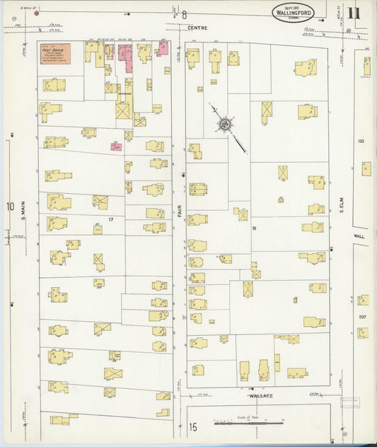 Sanborn Fire Insurance Map from Wallingford, New Haven County, Connecticut (1911), Sheet #0011 - Historic Sanborn Fire Insurance Map Print, vintage old map wall art, antique decor, genealogy gift, Connecticut Connecticut map