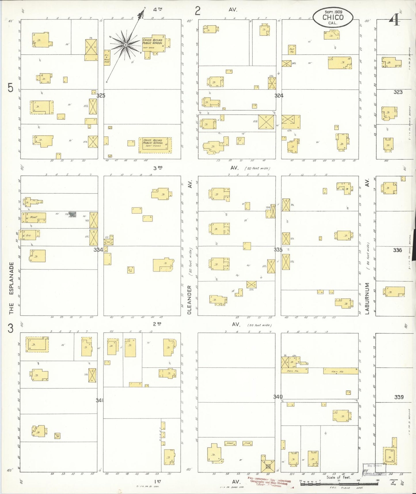 Sanborn Fire Insurance Map from Chico, Butte County, California (1909), Sheet #0004 - Complete Map Set gallery image, historic Sanborn map, vintage wall art, California California