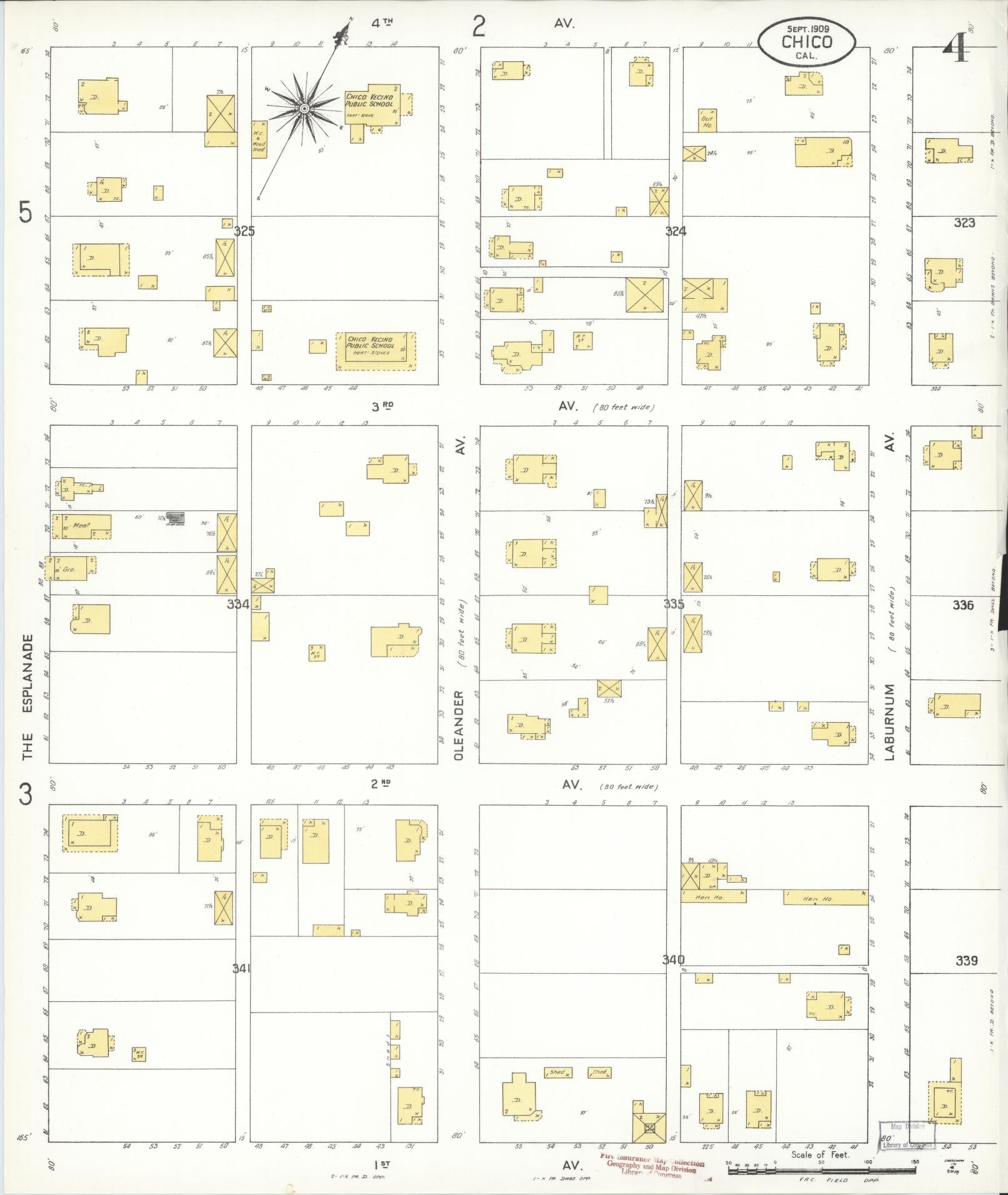 Sanborn Fire Insurance Map from Chico, Butte County, California (1909), Sheet #0004 - Complete Map Set gallery image, historic Sanborn map, vintage wall art, California California