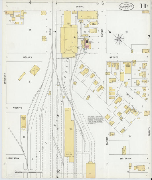 Sanborn Fire Insurance Map from Beaumont, Jefferson County, Texas (1899), Sheet #0011 - Historic Sanborn Fire Insurance Map Print, vintage old map wall art, antique decor, genealogy gift, Texas Texas map