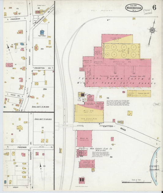 Sanborn Fire Insurance Map from Woodbridge, Middlesex County, New Jersey (1916), Sheet #0006 - Historic Sanborn Fire Insurance Map Print, vintage old map wall art, antique decor, genealogy gift, New Jersey New Jersey map