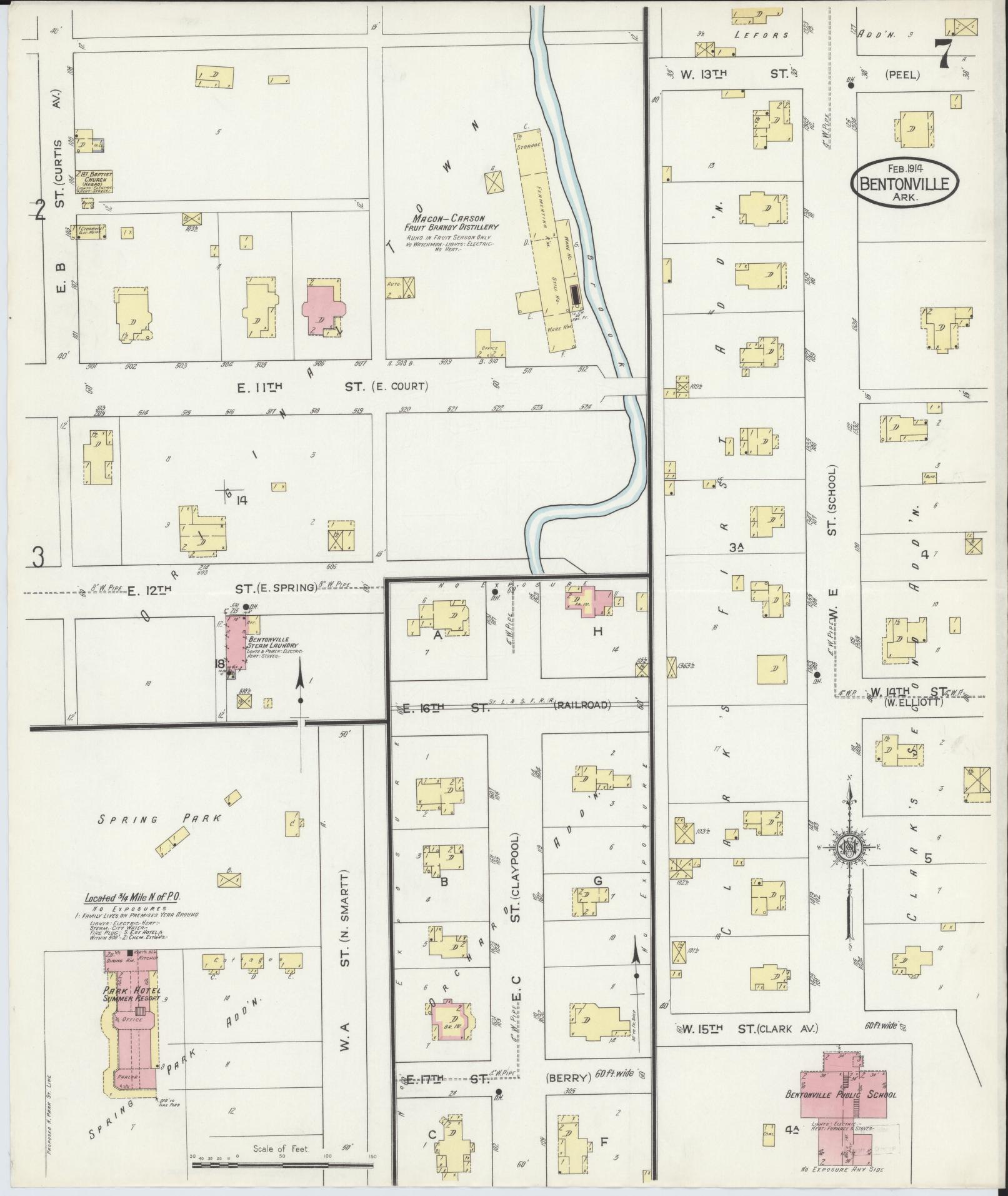 Sanborn Fire Insurance Map from Bentonville, Benton County, Arkansas (1914), Sheet #0007 - Complete Map Set gallery image, historic Sanborn map, vintage wall art, Arkansas Arkansas