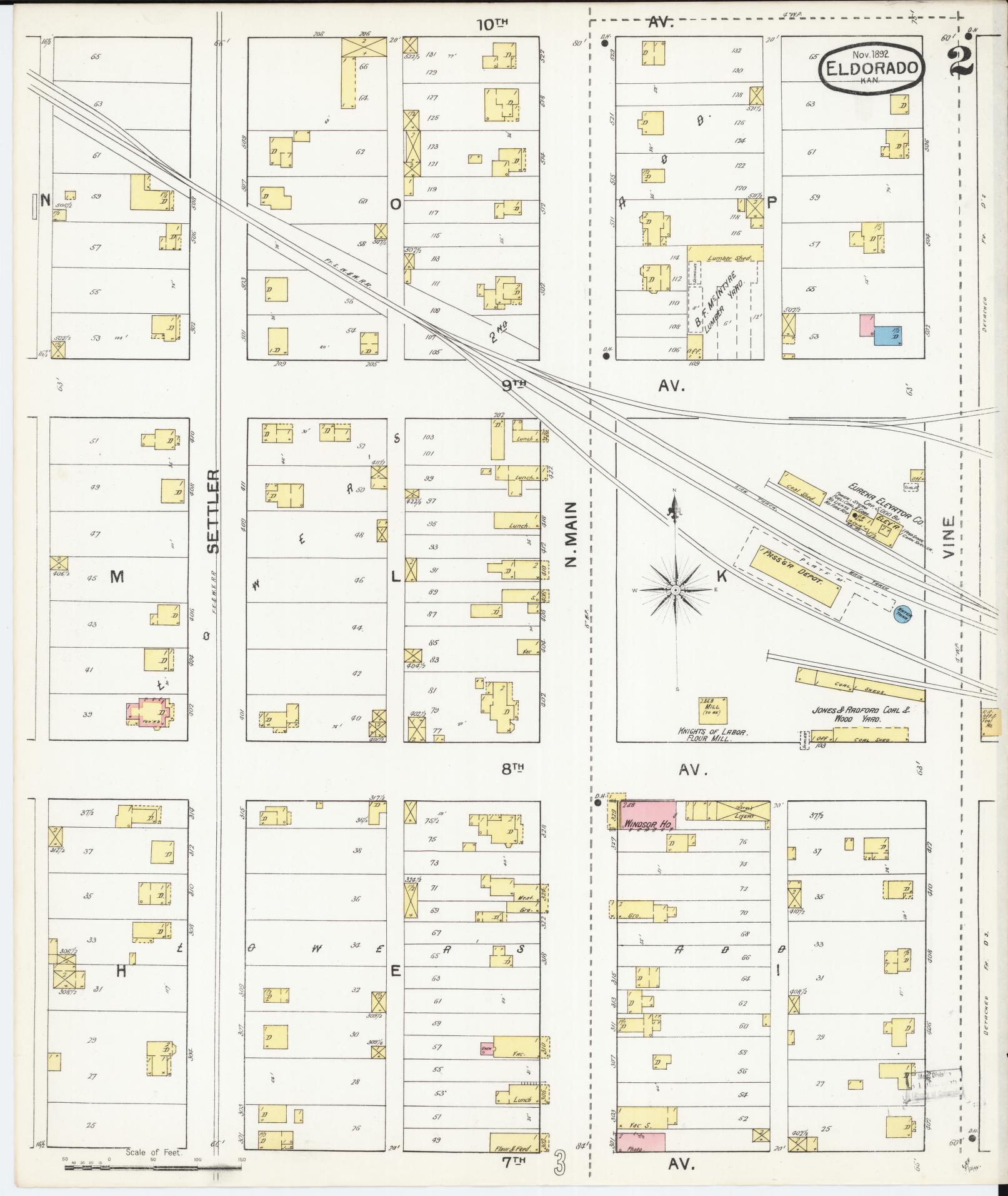 Sanborn Fire Insurance Map from El Dorado, Butler County, Kansas (1892), Sheet #0002 - Historic Sanborn Fire Insurance Map Print, vintage old map wall art, antique decor, genealogy gift, Kansas Kansas map
