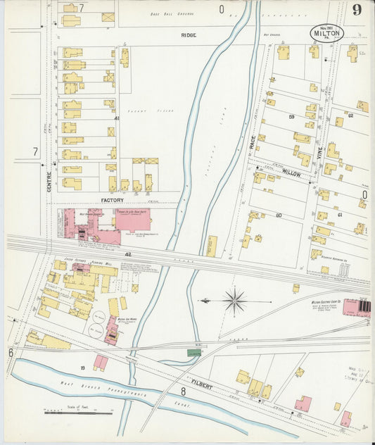 Sanborn Fire Insurance Map from Milton, Northumberland County, Pennsylvania (1901), Sheet #0009 - Historic Sanborn Fire Insurance Map Print, vintage old map wall art, antique decor, genealogy gift, Pennsylvania Pennsylvania map
