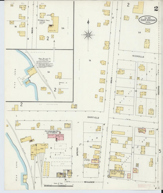 Sanborn Fire Insurance Map from East Jordan, Charlevoix County, Michigan (1905), Sheet #0002 - Historic Sanborn Fire Insurance Map Print, vintage old map wall art, antique decor, genealogy gift, Michigan Michigan map