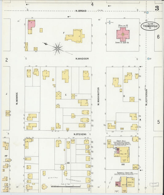 Sanborn Fire Insurance Map from Thomasville, Thomas County, Georgia (1900), Sheet #0003 - Historic Sanborn Fire Insurance Map Print, vintage old map wall art, antique decor, genealogy gift, Georgia Georgia map
