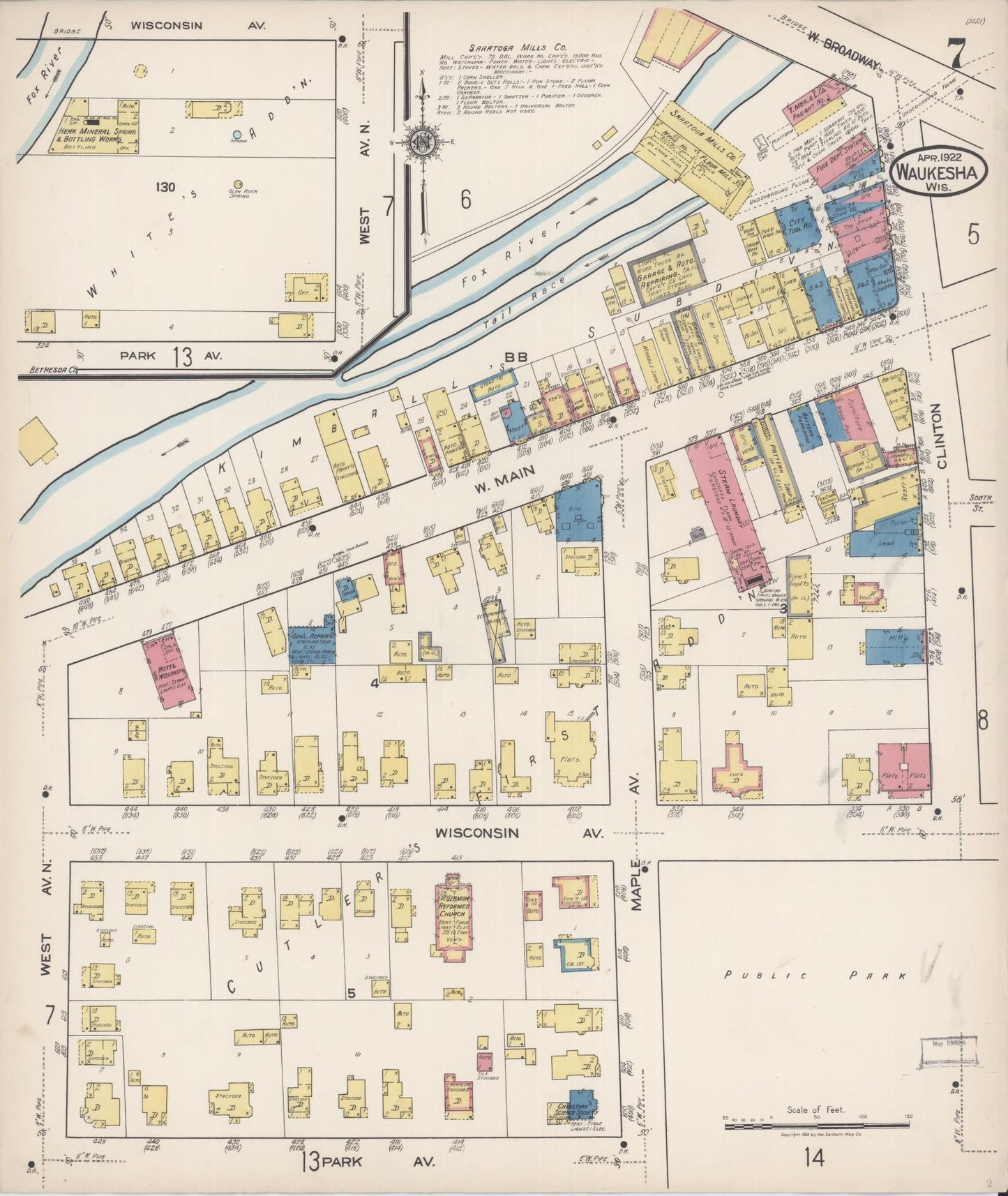 Sanborn Fire Insurance Map from Waukesha, Waukesha County, Wisconsin (1922), Sheet #0007 - Complete Map Set gallery image, historic Sanborn map, vintage wall art, Wisconsin Wisconsin