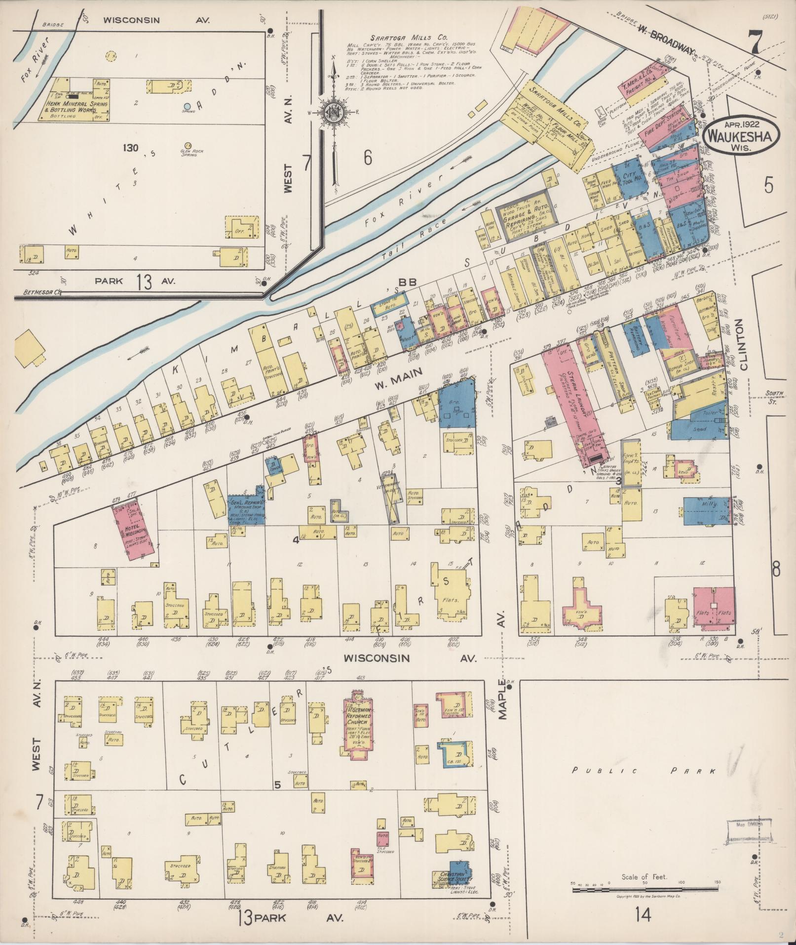 Sanborn Fire Insurance Map from Waukesha, Waukesha County, Wisconsin (1922), Sheet #0007 - Complete Map Set gallery image, historic Sanborn map, vintage wall art, Wisconsin Wisconsin