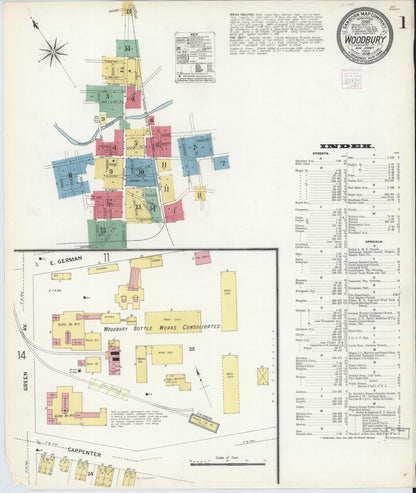Sanborn Fire Insurance Map from Woodbury, Gloucester County, New Jersey (1908), Sheet #0001 - Historic Sanborn Fire Insurance Map Print, vintage old map wall art, antique decor, genealogy gift, New Jersey New Jersey map