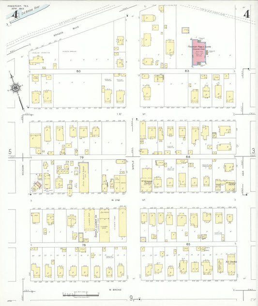 Sanborn Fire Insurance Map from Freeport, Brazoria County, Texas (1943), Sheet #0004 - Historic Sanborn Fire Insurance Map Print, vintage old map wall art, antique decor, genealogy gift, Texas Texas map